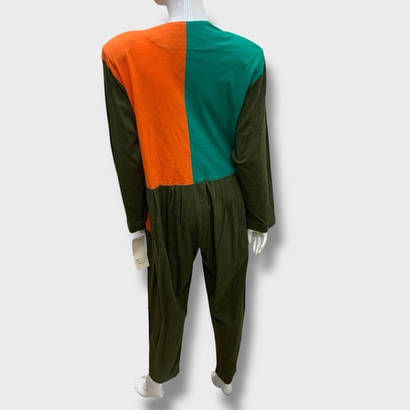 Vintage 80s American Jumpsuit Sz S Olive Green Orange‎ Shoulder Pads NWT USA - Picture 4 of 13